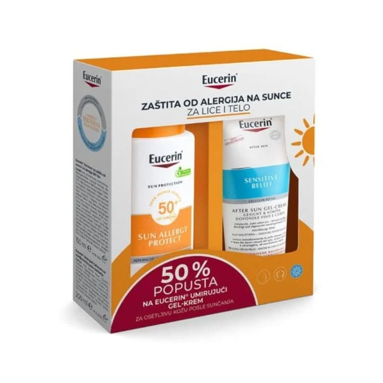 Eucerin Sun set - gel-krema za zaštitu od sunca i alergija SPF50+ 150ml + gel-krema posle sunčanja 150ml